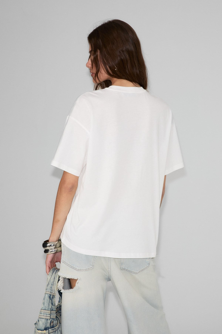 CASSIANE Kadın Bisiklet Yaka Kısa Kollu Ön Ve Arka Baskılı Regular Beyaz T-Shirt