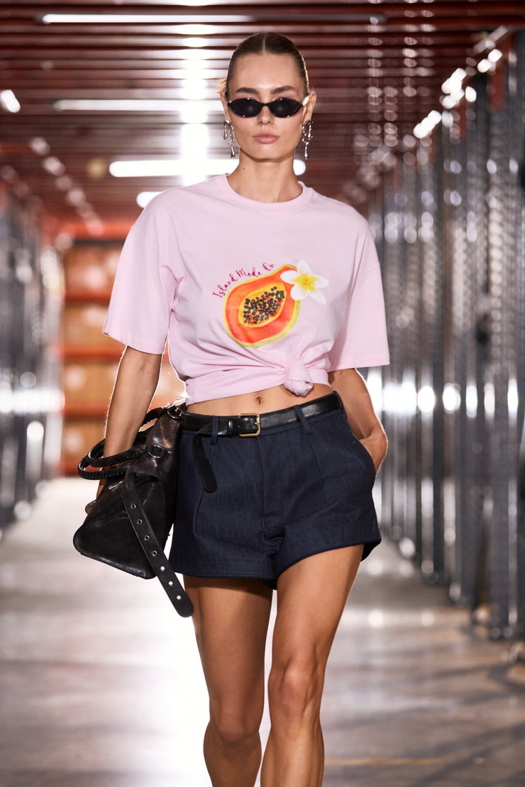 CASSIANE Kadın Bisiklet Yaka Kısa Kollu Ön Ve Arka Baskılı Regular Pembe T-Shirt