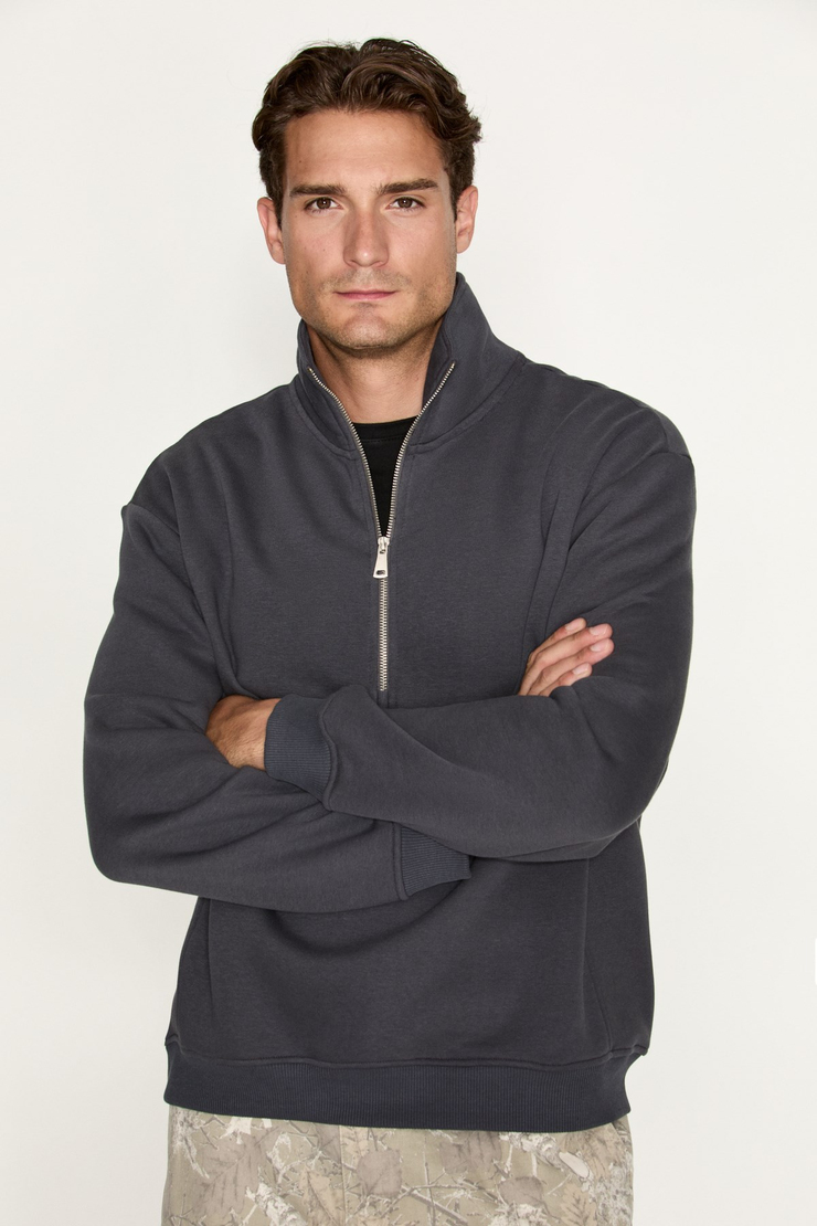 CEREMINO Erkek Yarım Fermuarlı Gri Sweatshirt