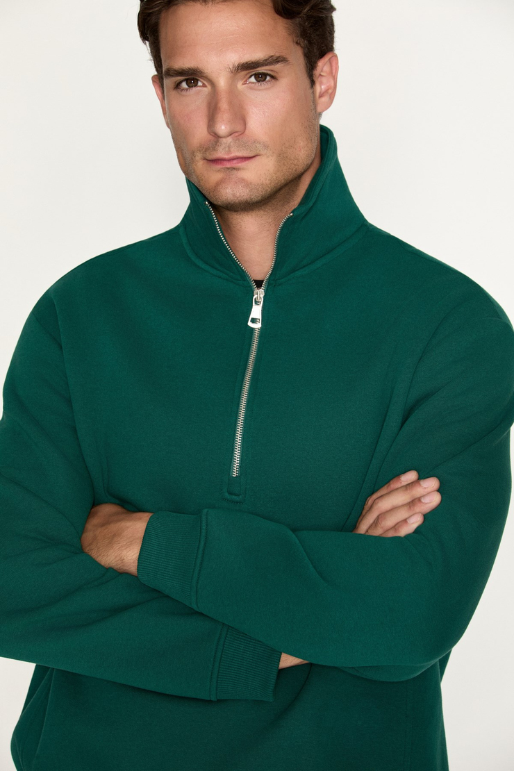 CEREMINO Erkek Yarım Fermuarlı Yeşil Sweatshirt