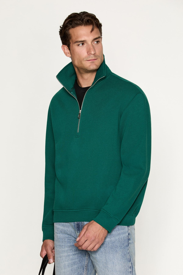 CEREMINO Erkek Yarım Fermuarlı Yeşil Sweatshirt