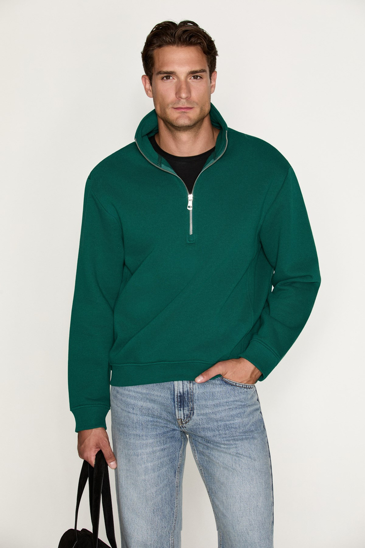 CEREMINO Erkek Yarım Fermuarlı Yeşil Sweatshirt