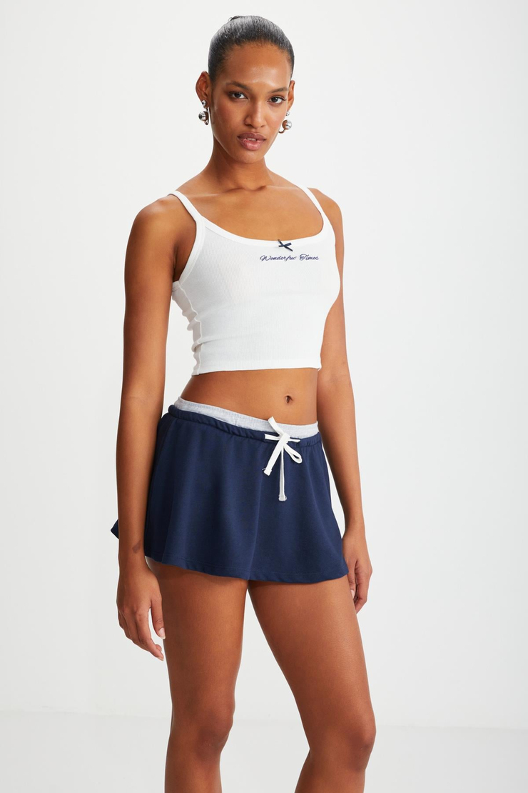 CERYS Slim Şort Etek Navy Tekli Şort