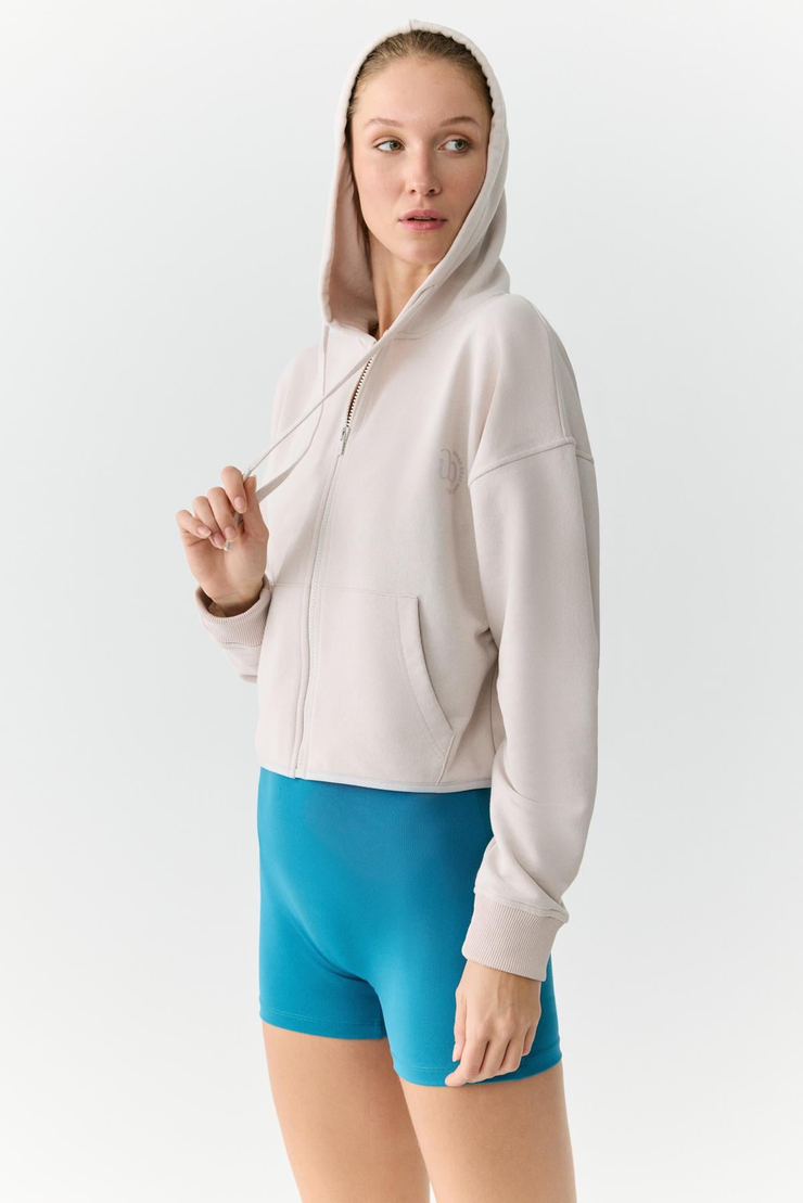CHARISMA Kadın Kapüşonlu Relaxed Fermuarlı Baskı Detaylı Taş Rengi Sweatshirt