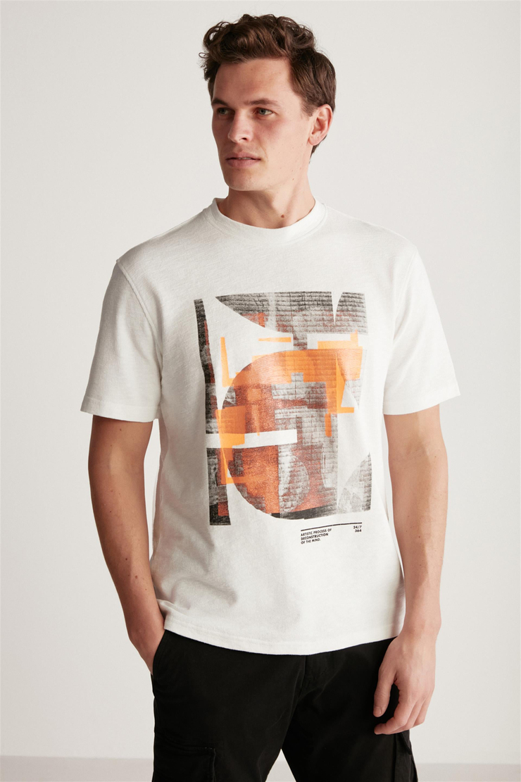 CHARLIE Örme Regular Ekru Tekli T-Shirt