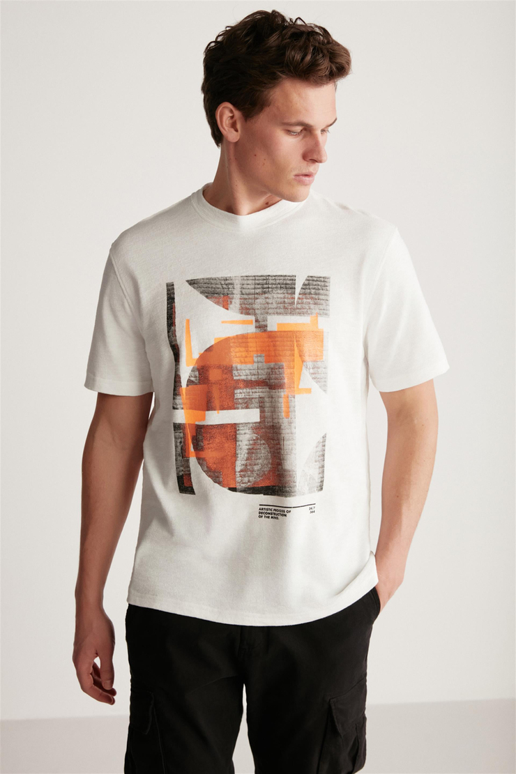 CHARLIE Örme Regular Ekru Tekli T-Shirt