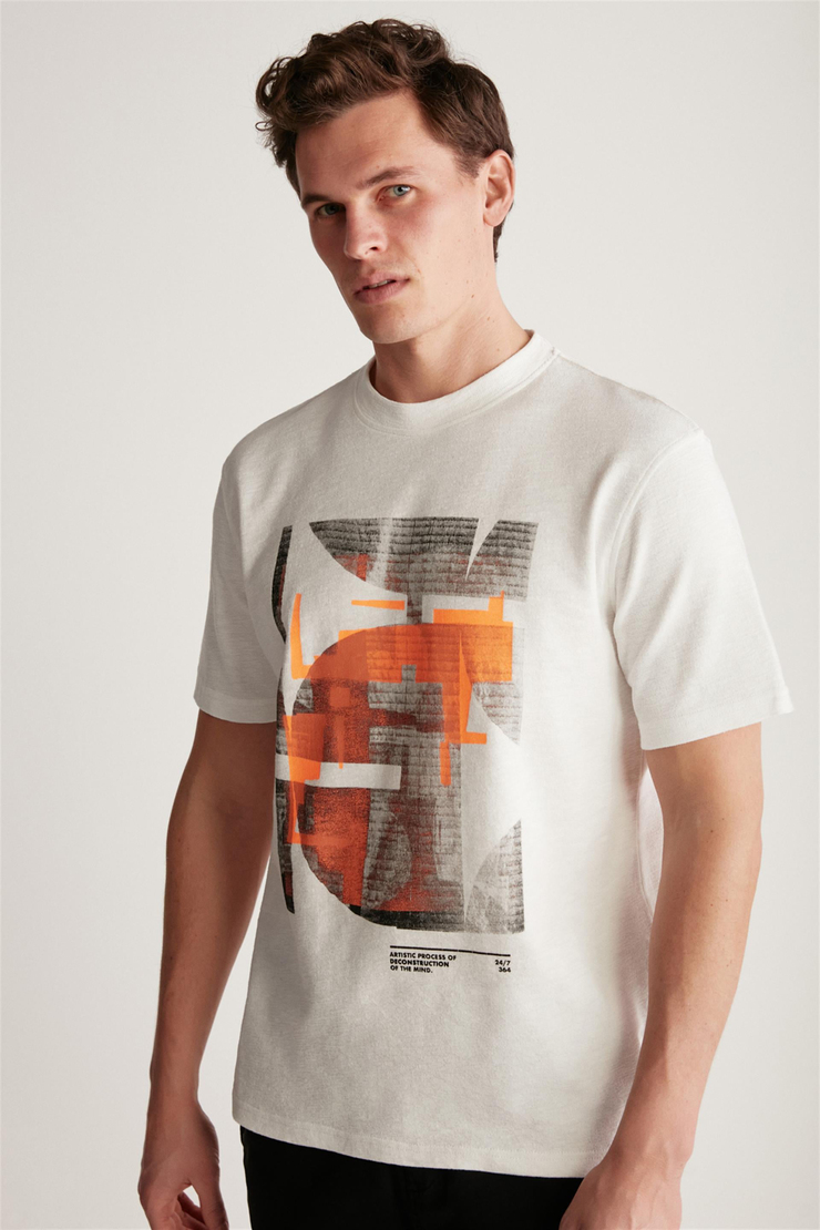 CHARLIE Örme Regular Ekru Tekli T-Shirt