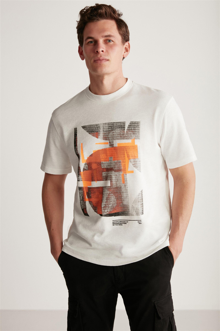 CHARLIE Örme Regular Ekru Tekli T-Shirt