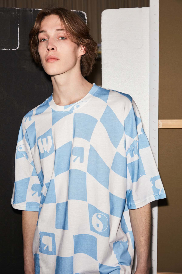 CHECK Örme Oversize Mavi  T-Shirt