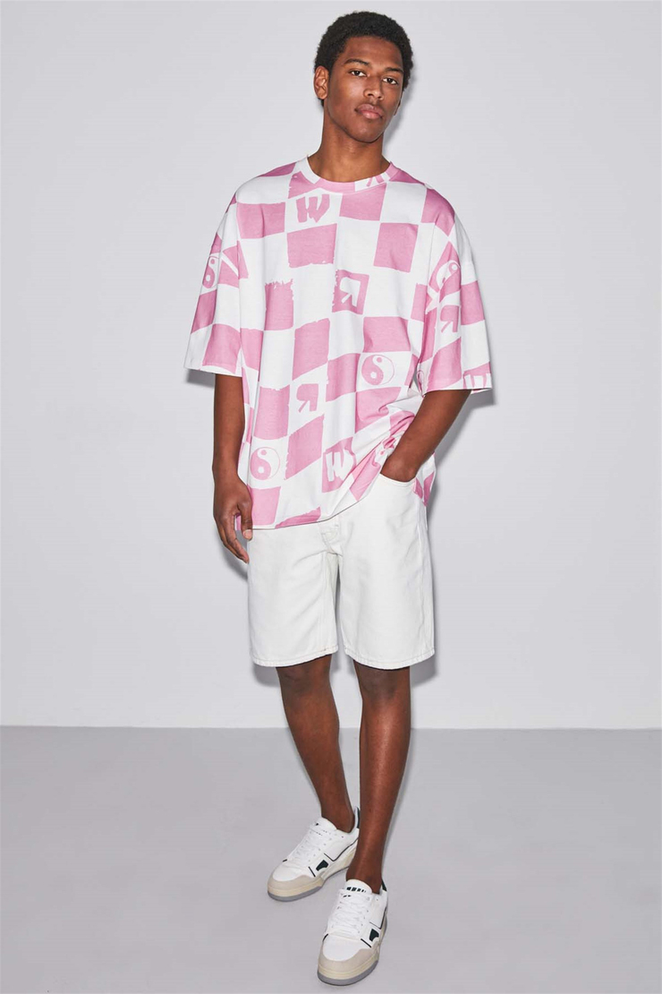 CHECK Örme Oversize Pembe  T-Shirt