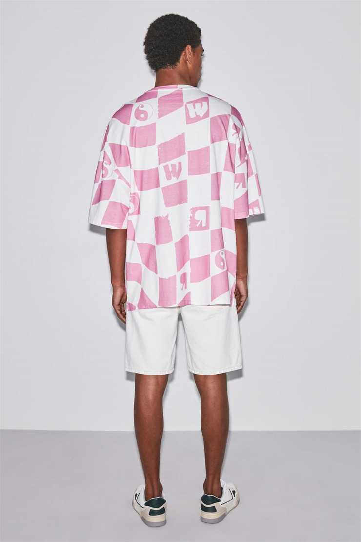 CHECK Örme Oversize Pembe  T-Shirt