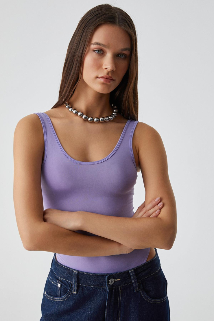 CHILES Kadın Slim Halter Yaka Kolsuz Çıtçıtlı Mor Atlet