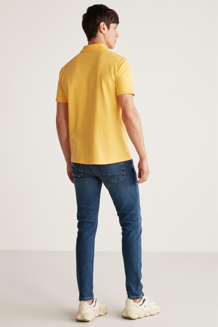 CHRIS Örme Regular Sarı Tekli Polo Yaka T-shirt