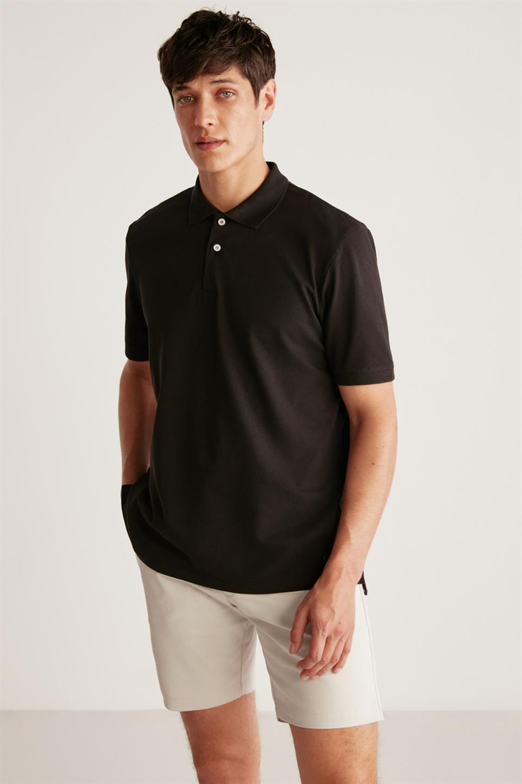 CHRIS Örme Regular Siyah Tekli Polo Yaka T-shirt