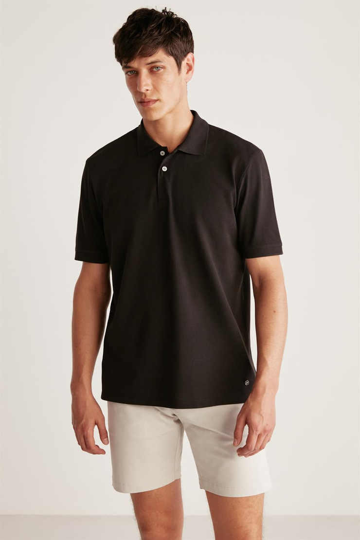 CHRIS Örme Regular Siyah Tekli Polo Yaka T-shirt