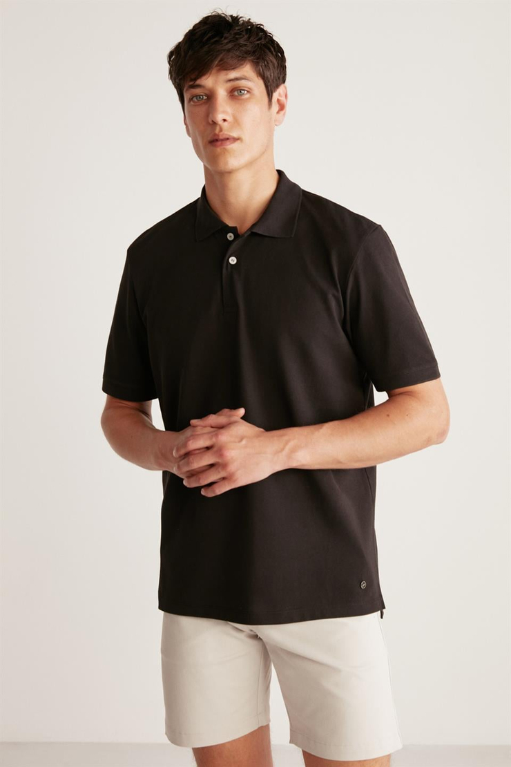 CHRIS Örme Regular Siyah Tekli Polo Yaka T-shirt
