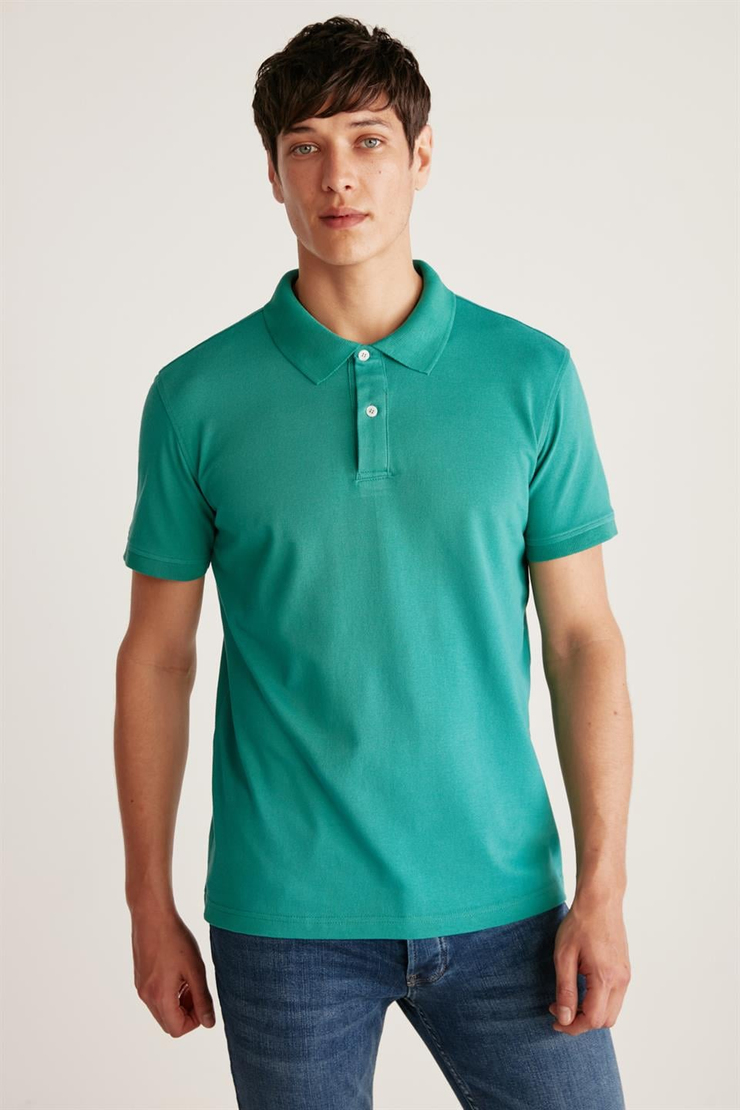 CHRIS Örme Regular Yeşil Tekli Polo Yaka T-shirt