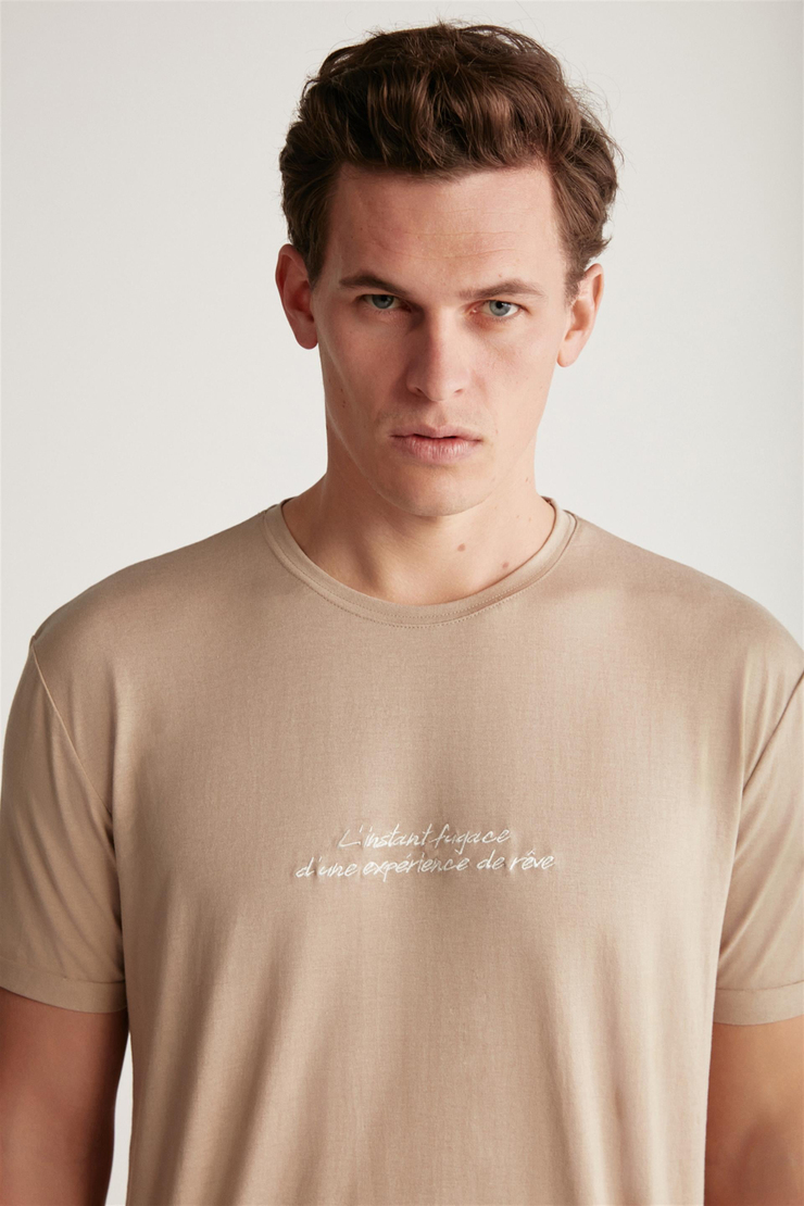 CHRISTOPHER Örme  Bej Tekli T-Shirt