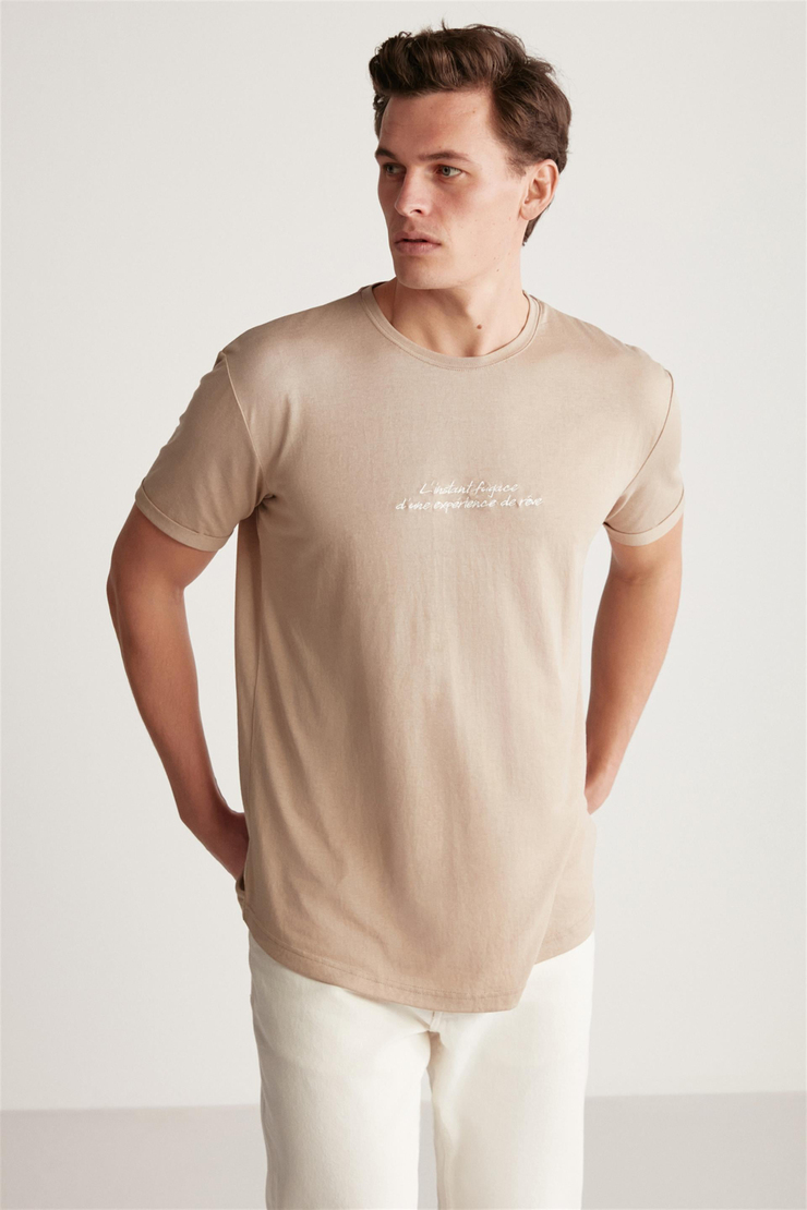 CHRISTOPHER Örme  Bej Tekli T-Shirt