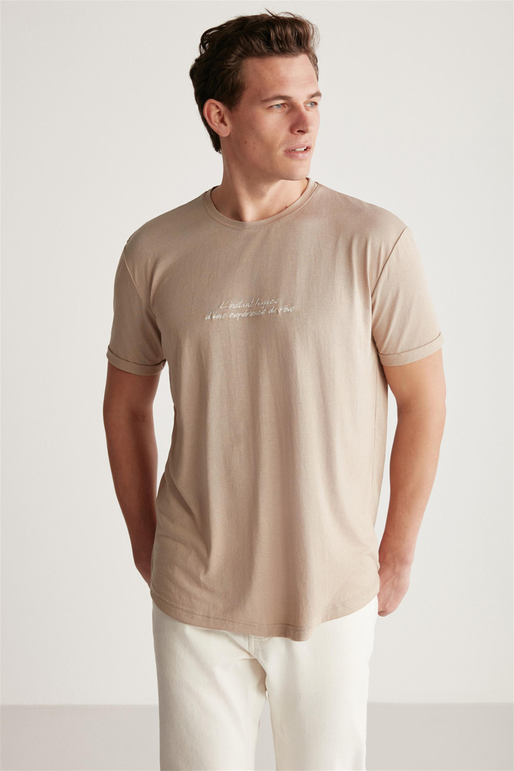 CHRISTOPHER Örme  Bej Tekli T-Shirt