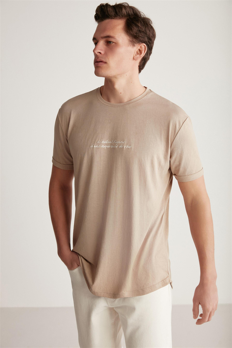CHRISTOPHER Örme  Bej Tekli T-Shirt
