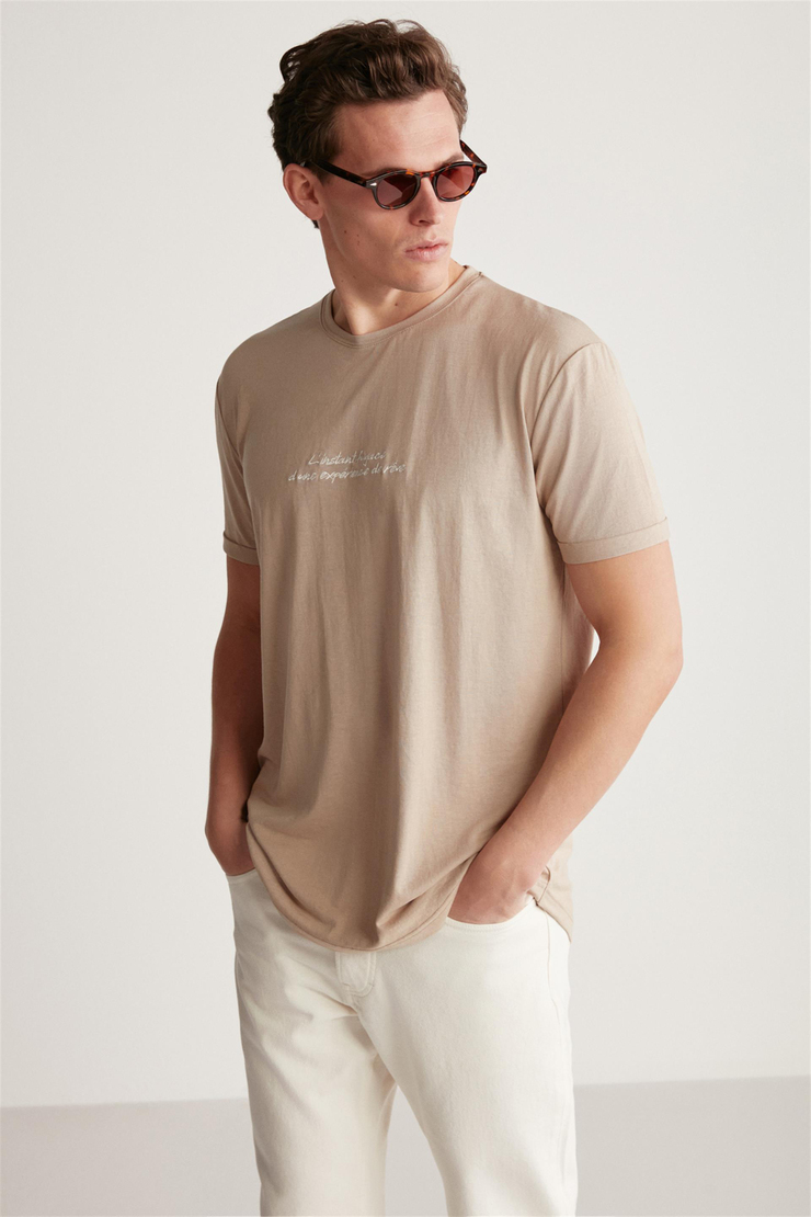 CHRISTOPHER Örme  Bej Tekli T-Shirt