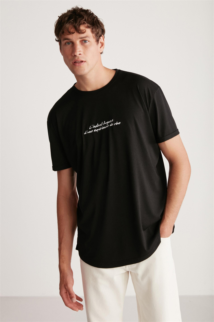 CHRISTOPHER Örme  Siyah Tekli T-Shirt