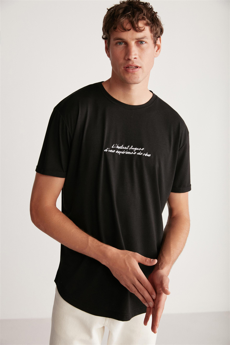 CHRISTOPHER Örme  Siyah Tekli T-Shirt