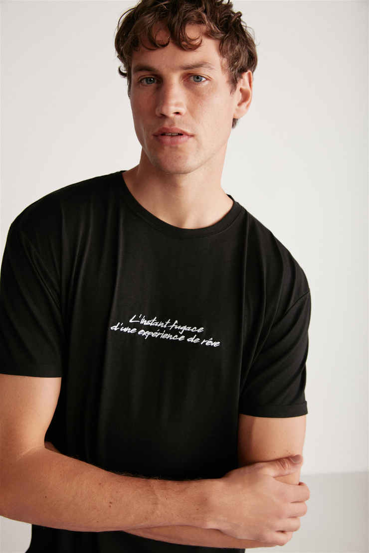 CHRISTOPHER Örme  Siyah Tekli T-Shirt