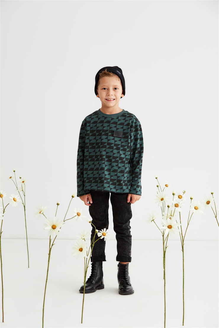CLARKE Çocuk Yeşil Baskılı Yuvarlak Yaka Comfort Fit T-Shirt