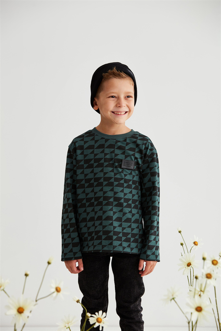 CLARKE Çocuk Yeşil Baskılı Yuvarlak Yaka Comfort Fit T-Shirt