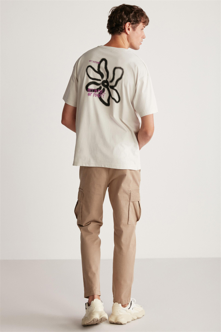 CLAYTON Örme Oversize Taş Rengi Tekli T-Shirt