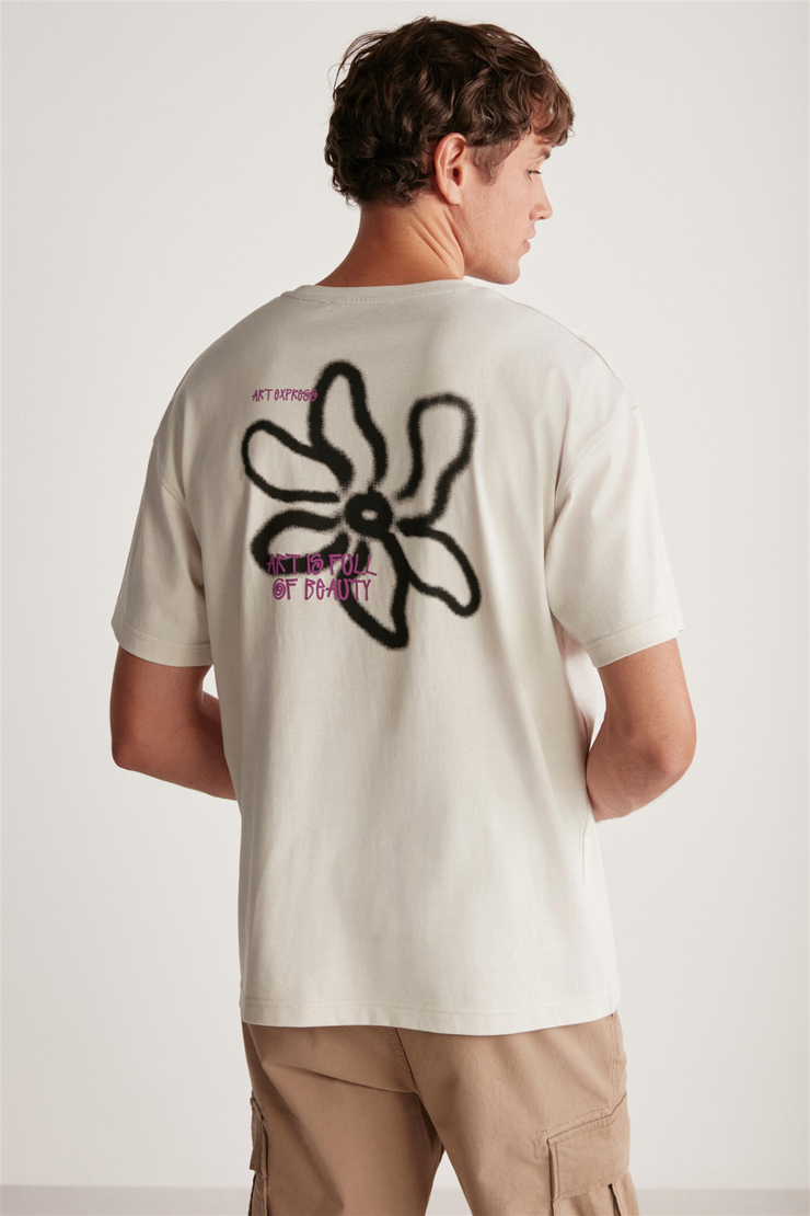 CLAYTON Örme Oversize Taş Rengi Tekli T-Shirt