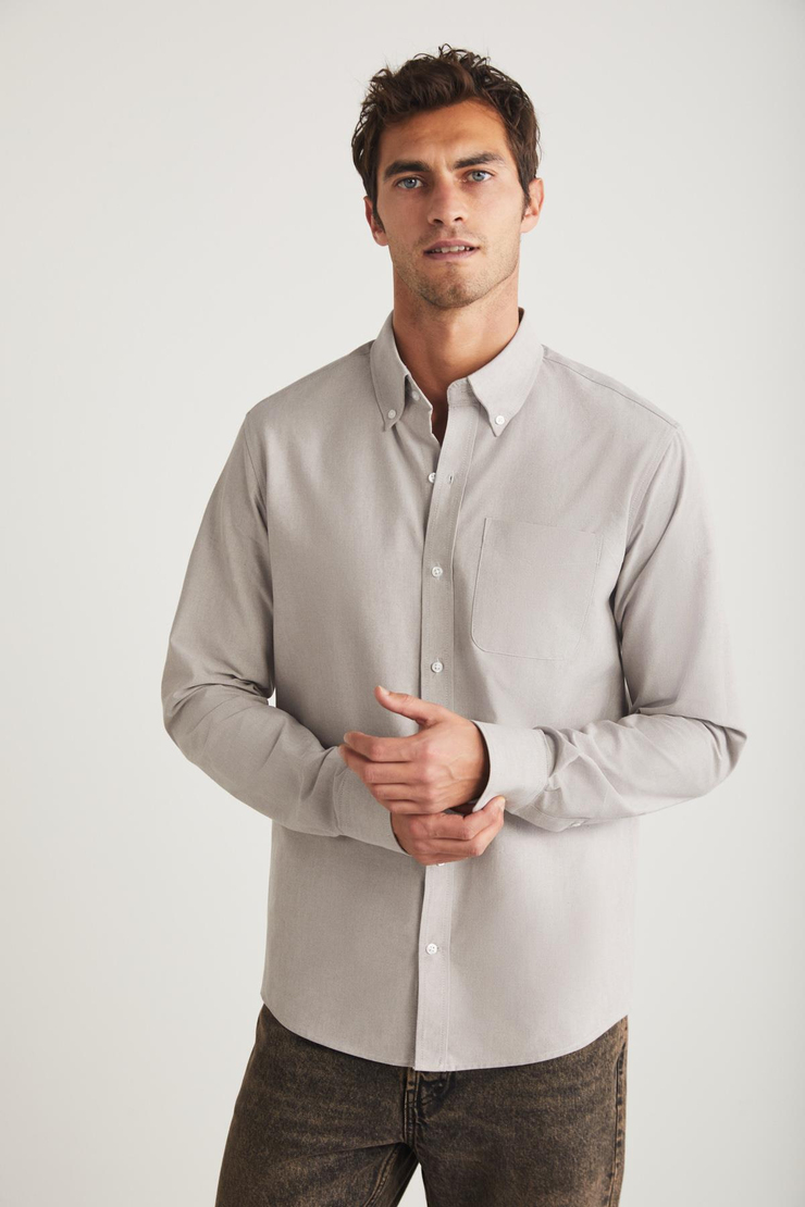 CLIFF Oxford Regular Gri Tekli Gömlek