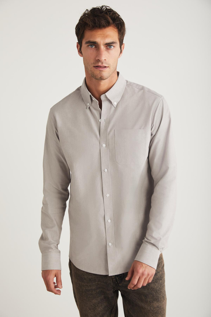 CLIFF Oxford Regular Gri Tekli Gömlek