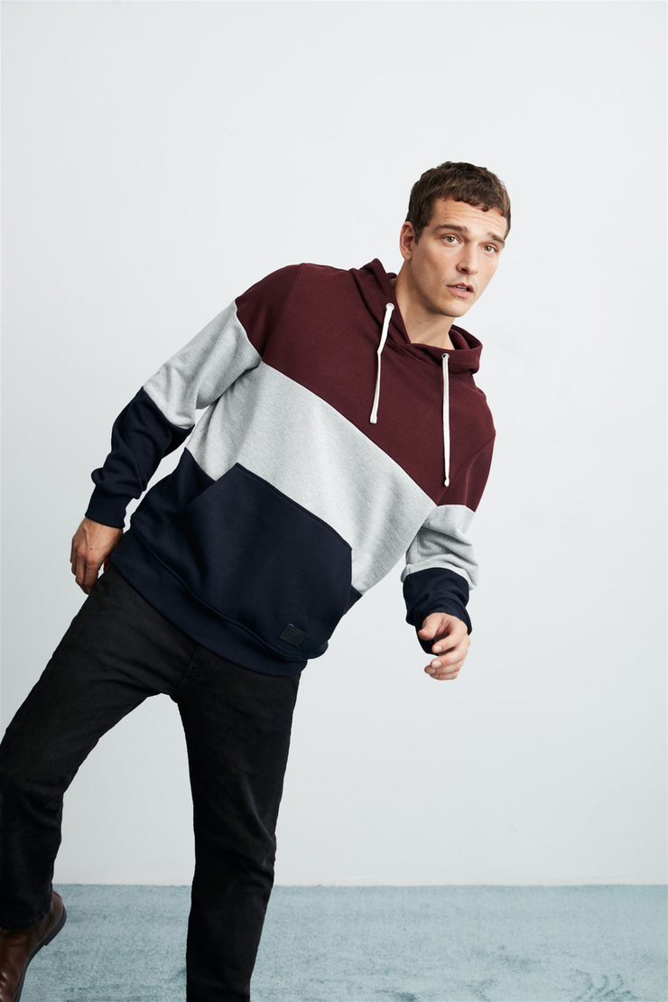 CLYDE Erkek Bordo Renk Bloklu Kapüşonlu Comfort Fit Sweatshirt