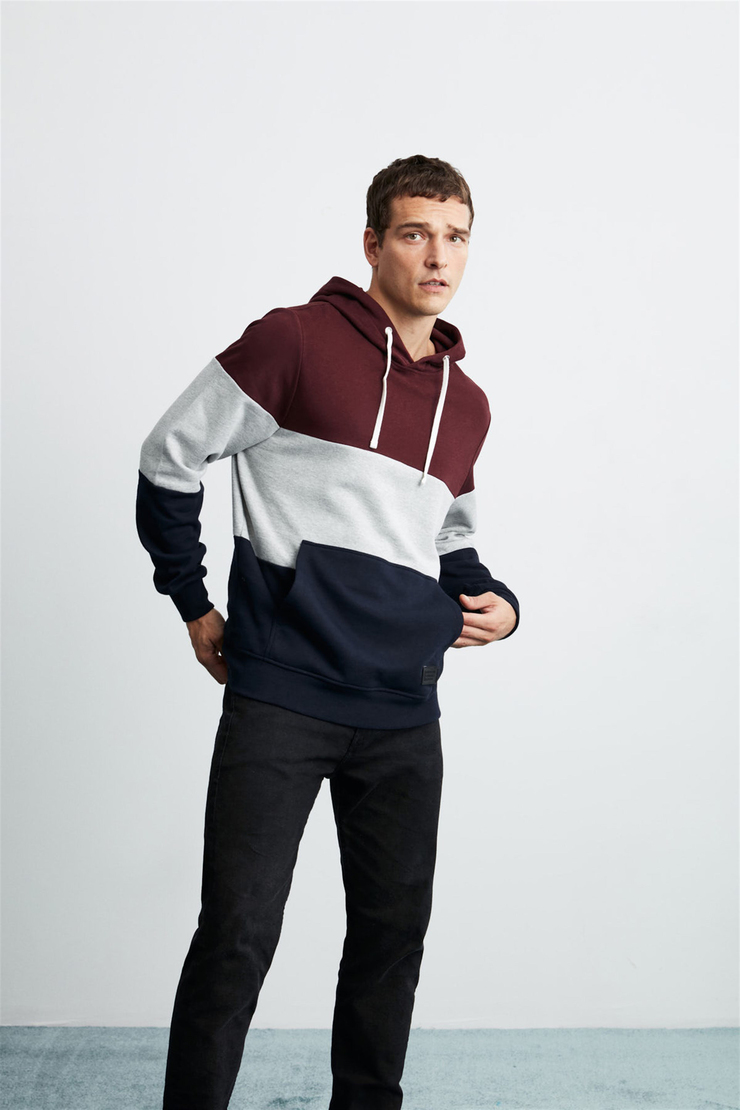 CLYDE Erkek Bordo Renk Bloklu Kapüşonlu Comfort Fit Sweatshirt