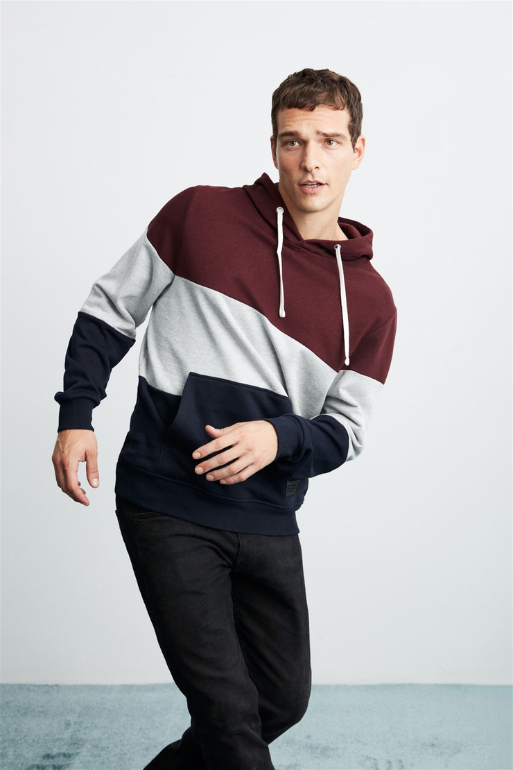 CLYDE Erkek Bordo Renk Bloklu Kapüşonlu Comfort Fit Sweatshirt