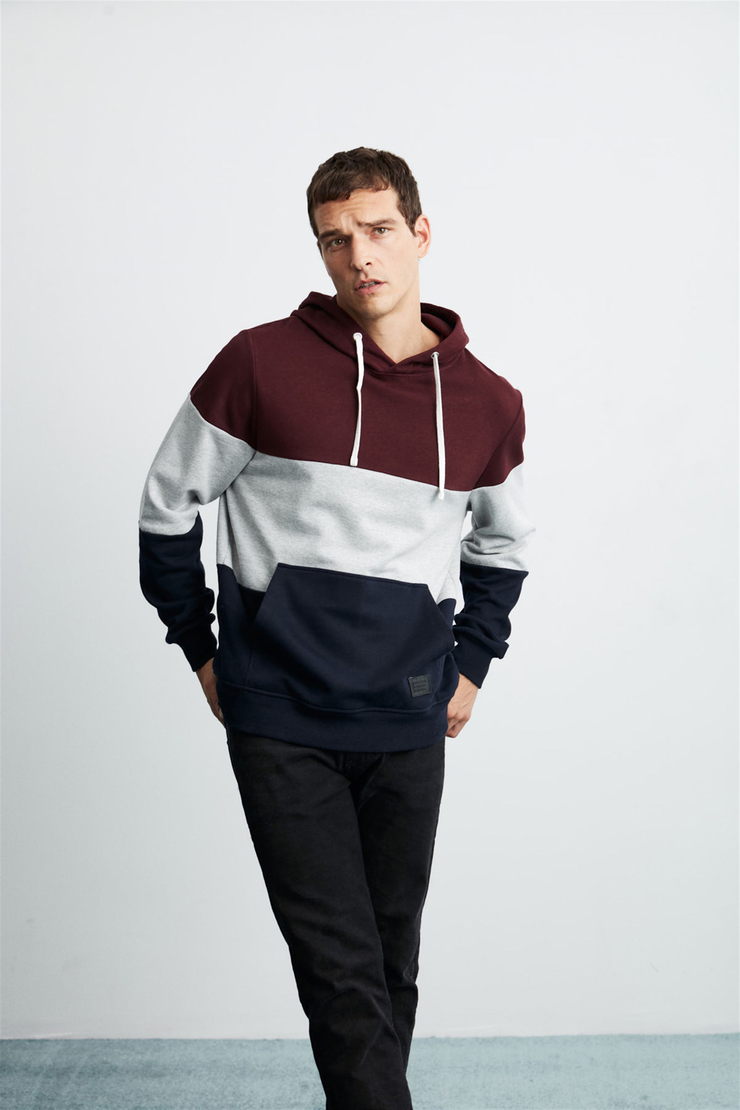 CLYDE Erkek Bordo Renk Bloklu Kapüşonlu Comfort Fit Sweatshirt