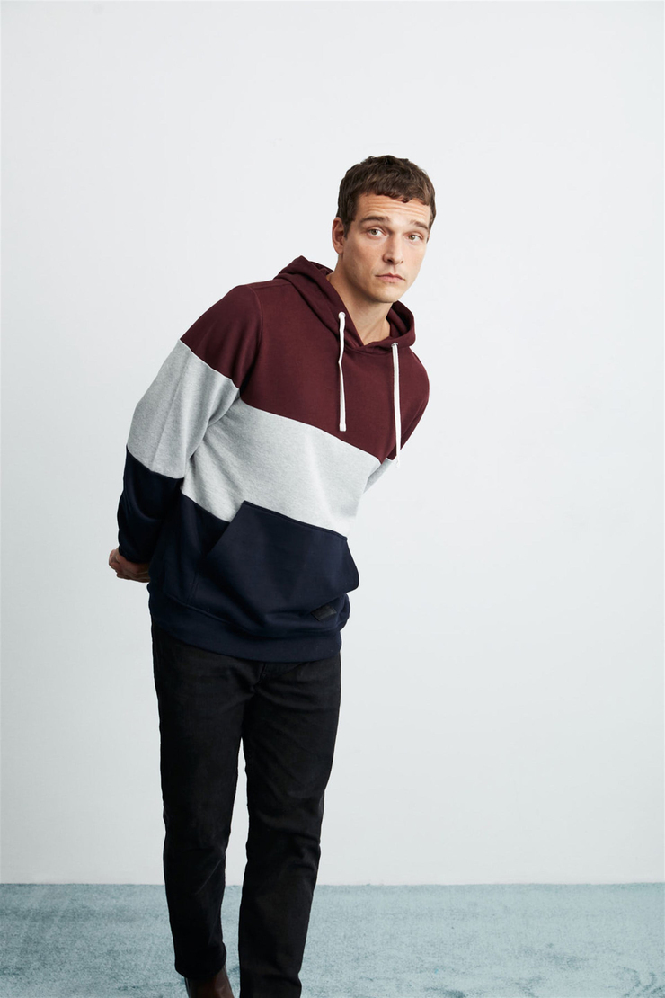 CLYDE Erkek Bordo Renk Bloklu Kapüşonlu Comfort Fit Sweatshirt