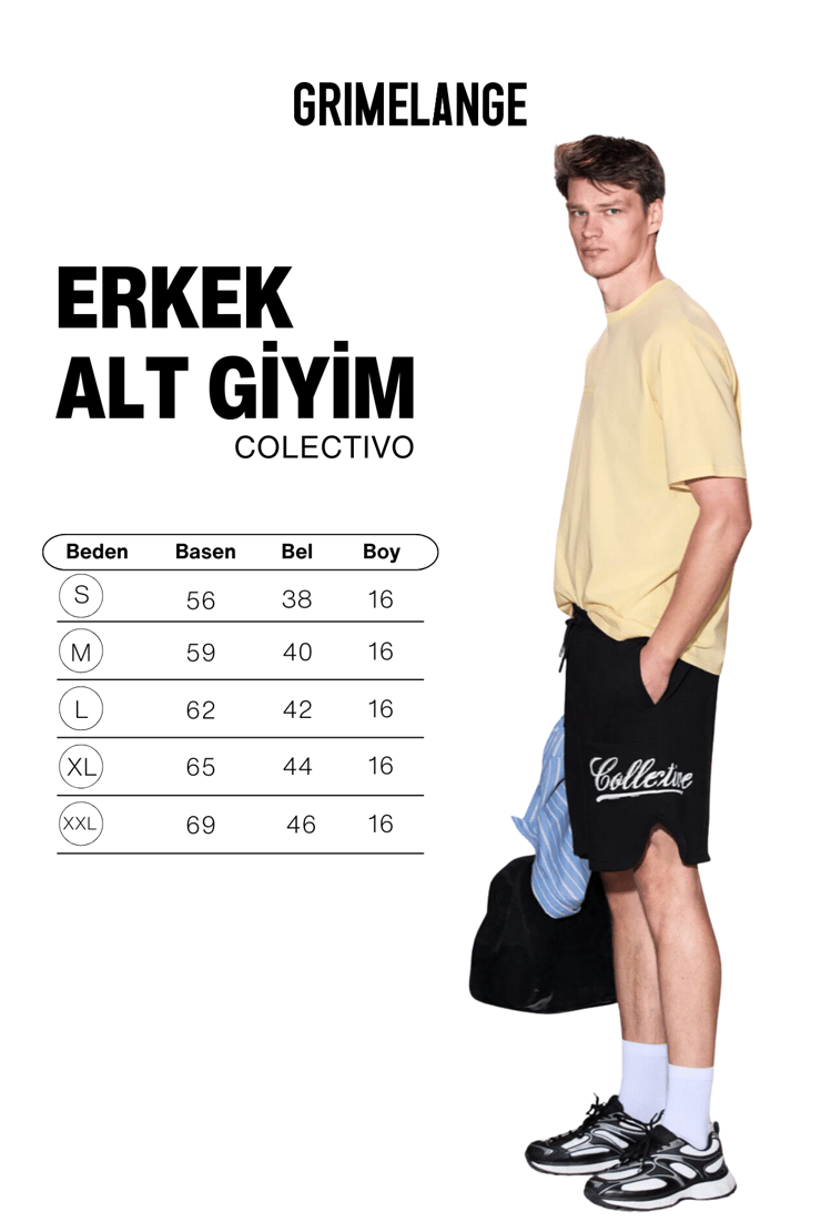 COLECTIVO Erkek %100 Organik Pamuklu Baskı Detaylı Çift Cepli Kordonlu Kısa Siyah Şort
