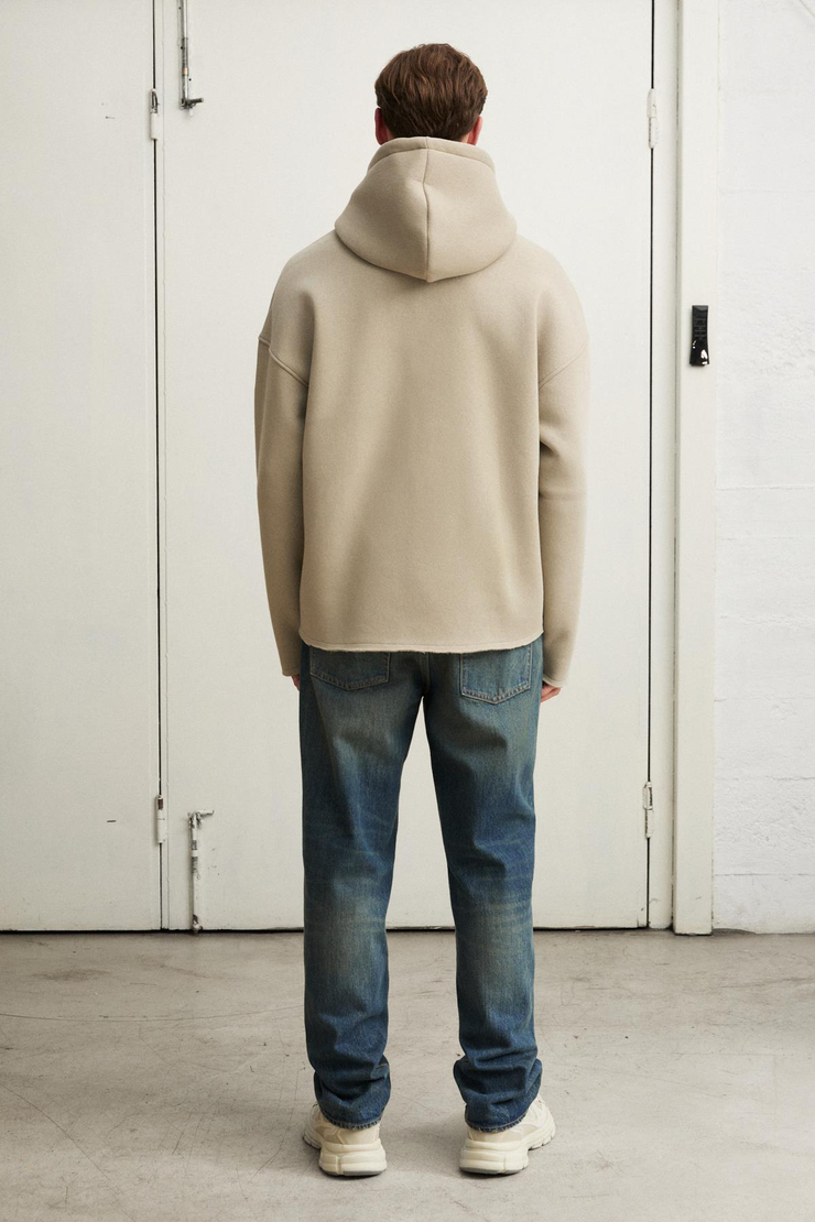 COLEGA Erkek Yumuşak İçi Polarlı Organik Pamuklu Kanguru Cepli Taş Rengi Sweatshirt