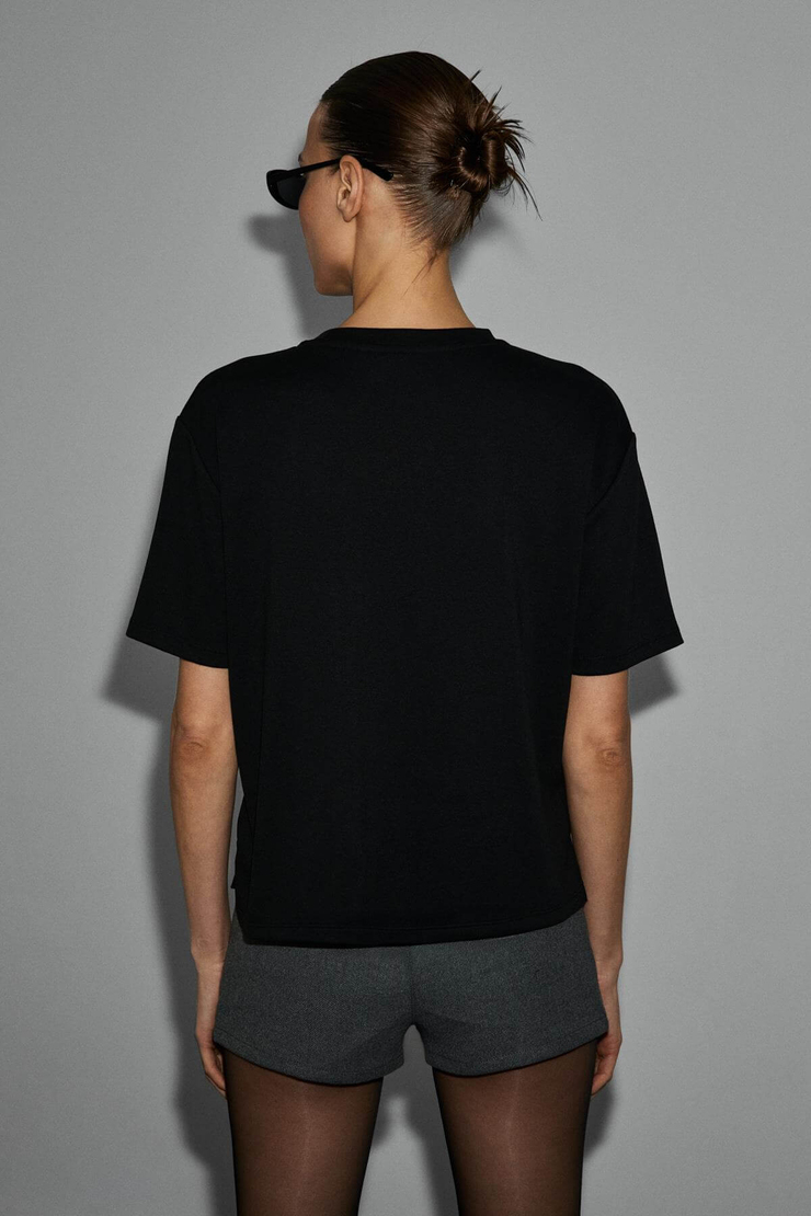 COLENA Kadın Organik Pamuklu Bisiklet Yaka Oversize Fit Kısa Kollu Siyah T-Shirt