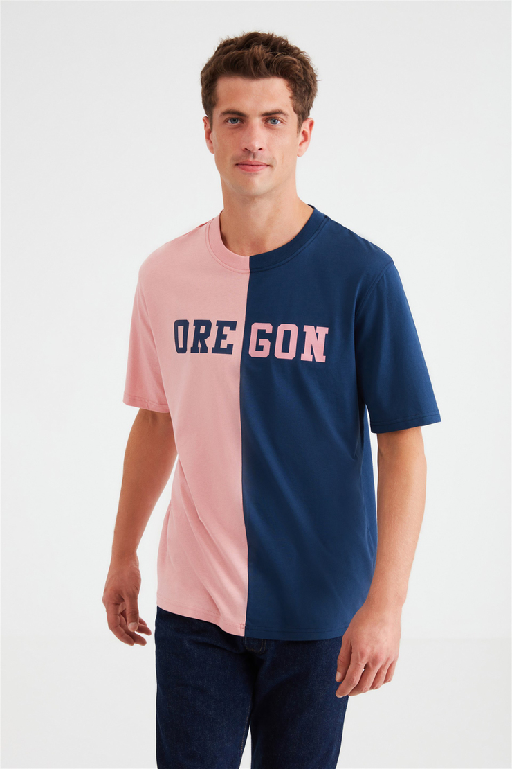COLLABORATE Pembe Erkek Baskılı Yuvarlak Yaka     Regular Fit T-Shirt