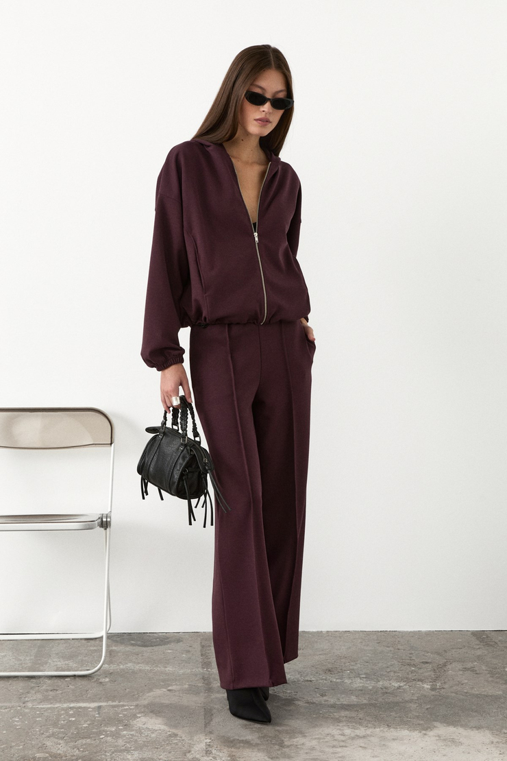COMFY Kadın Yumuşak Ve Esnek Kumaşlı Çift Cepli Beli Lastikli Relaxed Fit Bordo Eşofman Altı