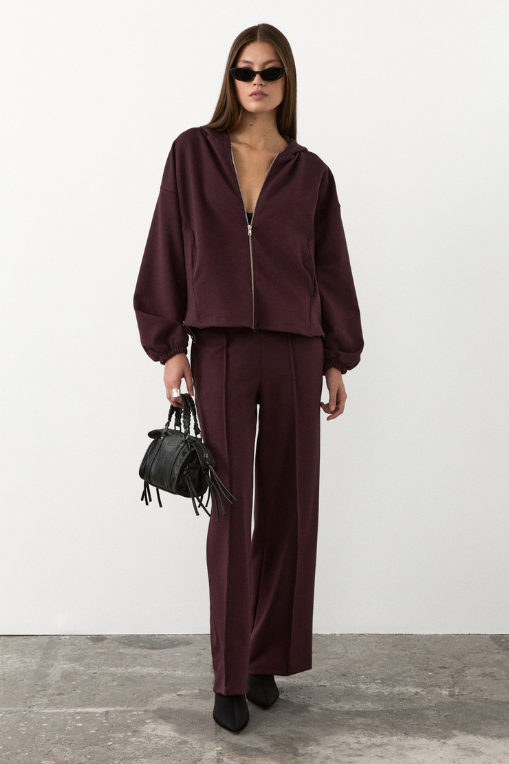 COMFY Kadın Yumuşak Ve Esnek Kumaşlı Çift Cepli Beli Lastikli Relaxed Fit Bordo Eşofman Altı