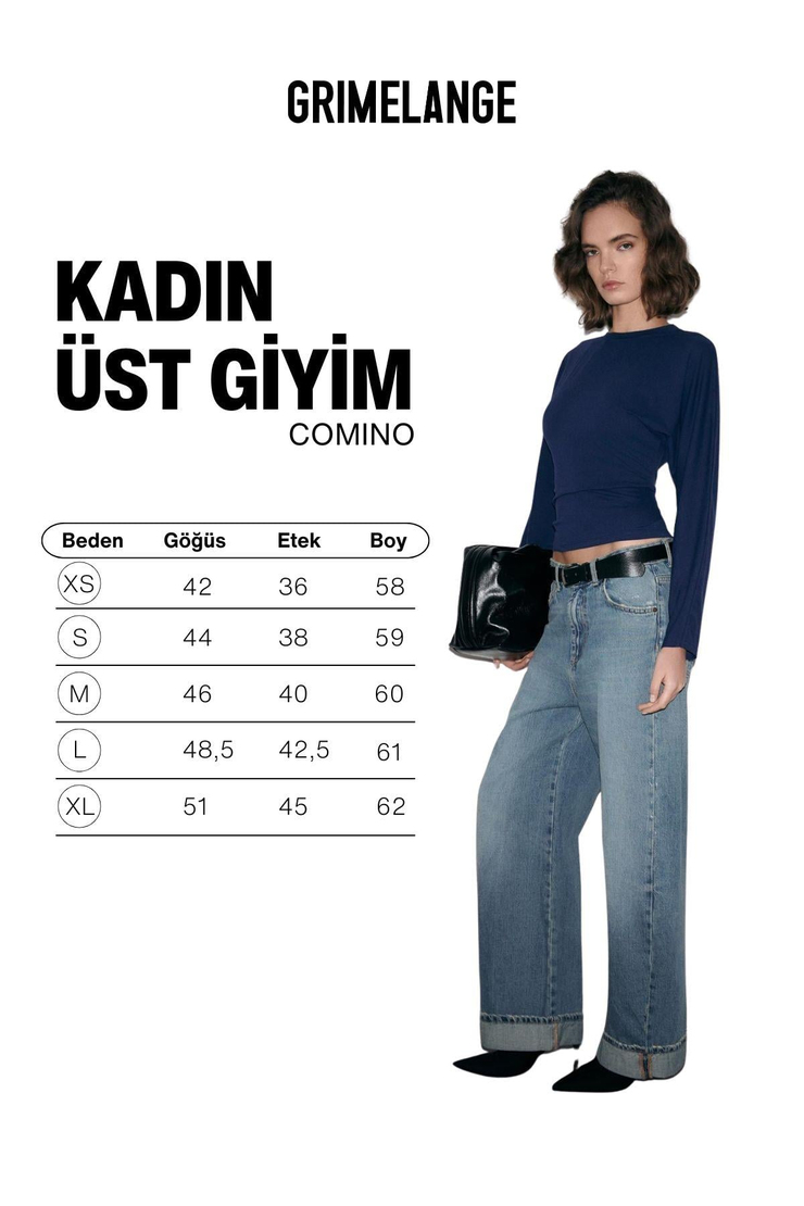 COMINO Kadın Yuvarlak Yaka Vücuda Oturan Esnek Kumaşlı Slim Fit Lacivert Bluz