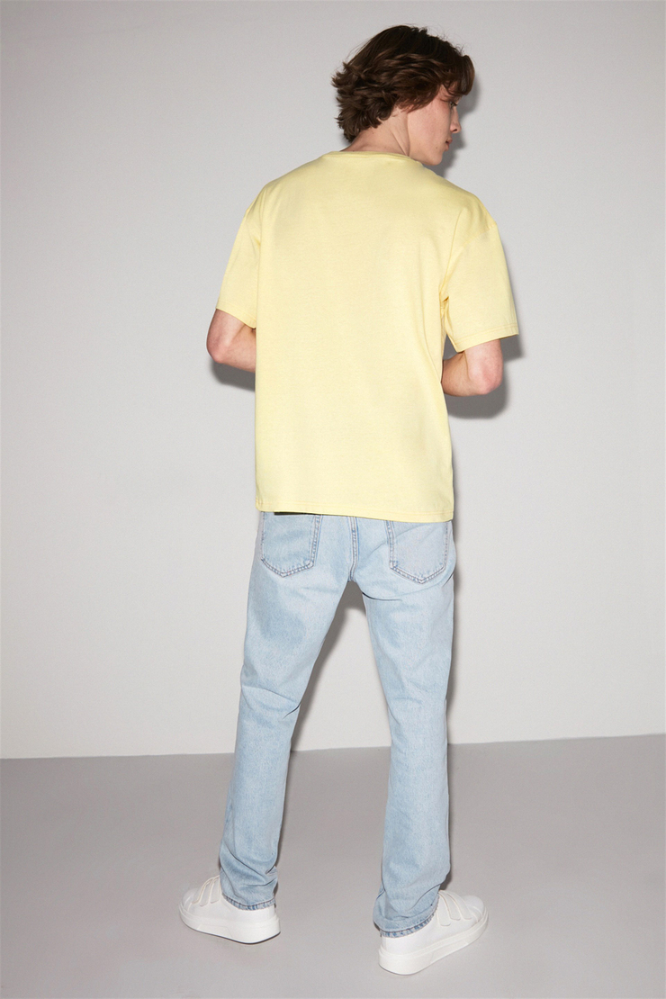 CONVICTION Erkek Sarı Baskılı Yuvarlak Yaka Oversize T-Shirt
