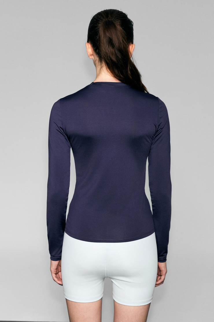 COREX Kadın Yuvarlak Yakalı Baskı Detaylı Slim Fit Uzun Kollu Spor Mor T-Shirt