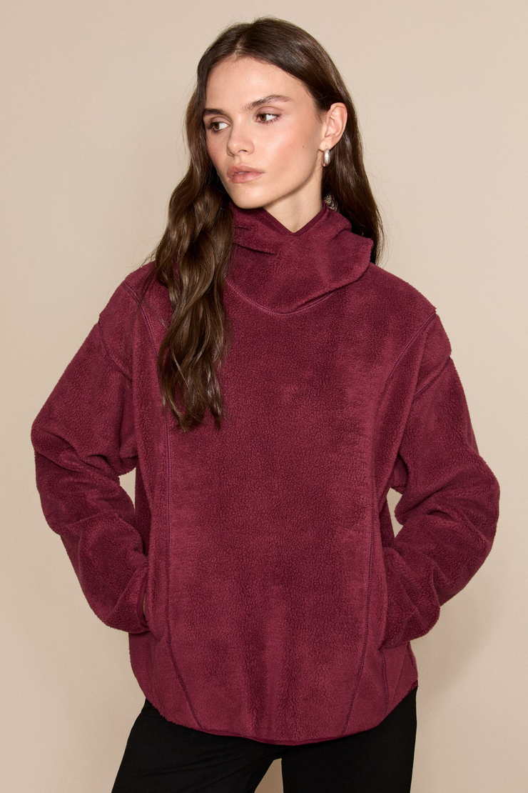 CRANS Kadın Kapüşonlu Polar Bordo Sweatshirt